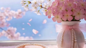 窗外樱花树木带鱼屏