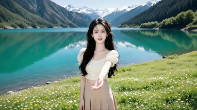 青山碧水之畔深情的美女