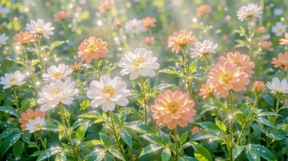 晨露中的粉白雏菊