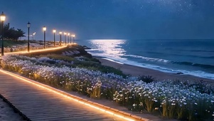 夜景海景带鱼屏