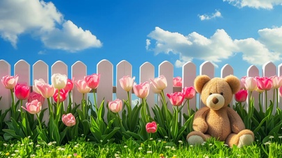 郁金花丛中的小熊