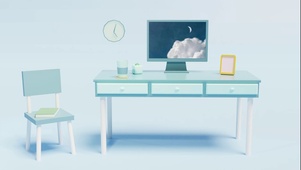3D渲染办公室、书桌、椅子