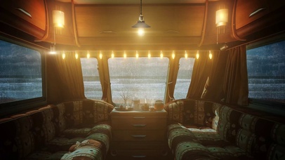 海边雨天露营车