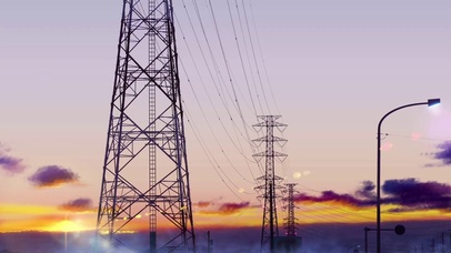 日落时的电线塔