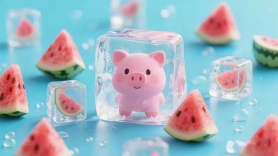夏日清凉西瓜可爱萌宠猪猪