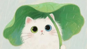 荷叶躲雨猫咪