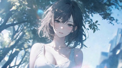 树荫下的短发二次元美少女