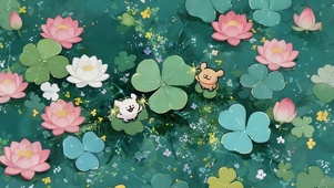 荷花池塘线条狗