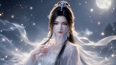 月夜雪景古风仙气美女
