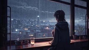 城市窗外暴雨