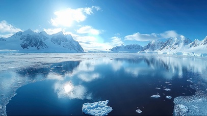 蓝天阳光雪山湖泊