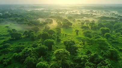 俯瞰绿色迷雾大草原
