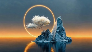 治愈海面樱花树