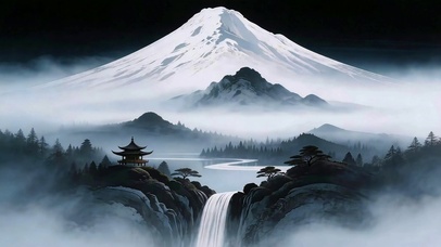 山间亭瀑