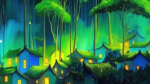 护眼绿景树木萤火虫带鱼屏