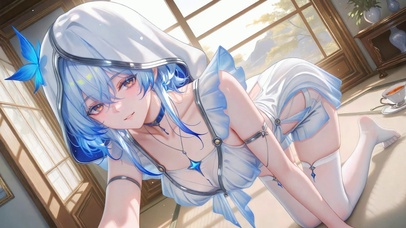 少女居家窗边守岸人