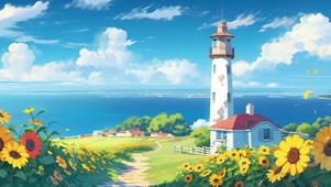 海边向日葵灯塔