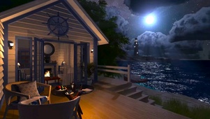 月光海岸夜晚木屋