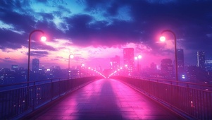 粉色晚霞城市天桥