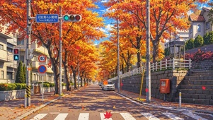 秋天落叶街道