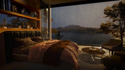 放松雨天湖畔温馨卧室