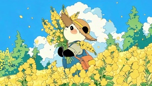 油菜花海里的可爱熊猫农夫