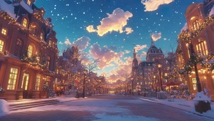 冬日傍晚圣诞城市街道