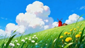 唯美的风车小屋风景插画