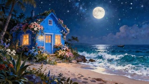 夜景星空海景树木