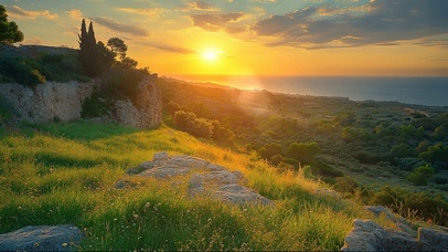 黄昏清新绿色海岛