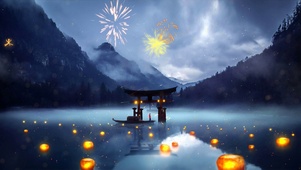 河灯游船夜景