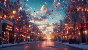 热闹圣诞城市小镇傍晚