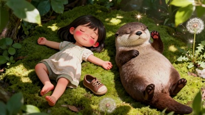 女孩与水獭森林小憩