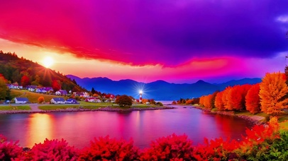 郊外唯美的炫彩晚霞美景