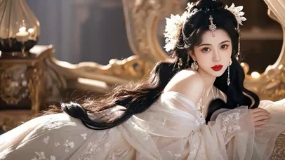 古风梳妆镜前侧躺美女