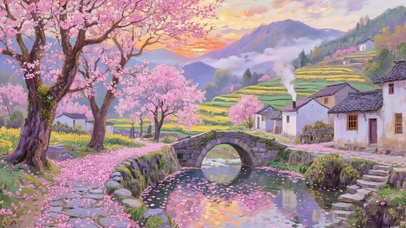 樱花树木河流