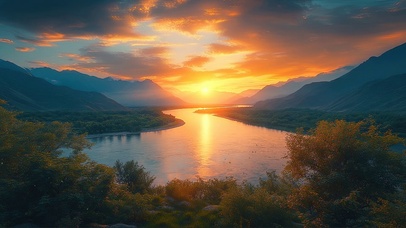 静谧落日山谷河流