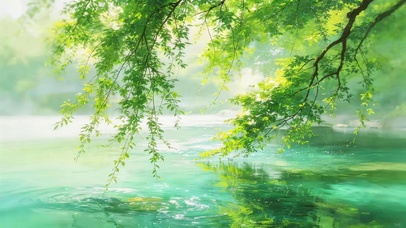 清澈水面树叶