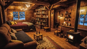 【雪景】雪中的温暖木屋