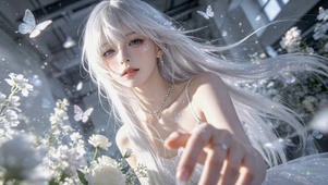梦幻银发蝴蝶白花美少女