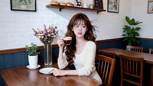 悠闲美好时光喝咖啡的小美女1