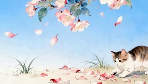 树下猫咪带鱼屏