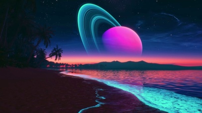 唯美星球夜空多彩海滩