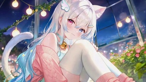 夜景猫耳异瞳二次元美少女