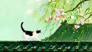 春日檐角的花猫