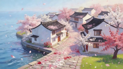 小镇桃花盛开