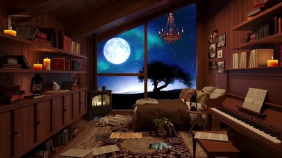 冬季夜晚小木屋