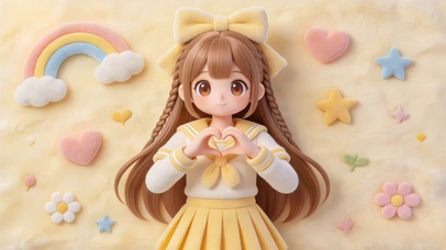 毛绒绒3D可爱比心女孩