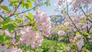 春日清新粉色樱花美景