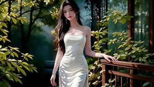 古风庭院中踏青的长发美女